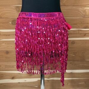 Sequin‎ Fringe Belly Dance Hip Scarf Rave Festival Party Hot Pink Size S/M